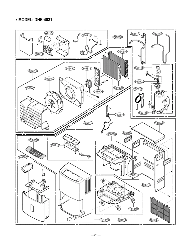 Dehumidifier Exploded View 3 Diagram and Parts List for DH40  LG Dehumidifier