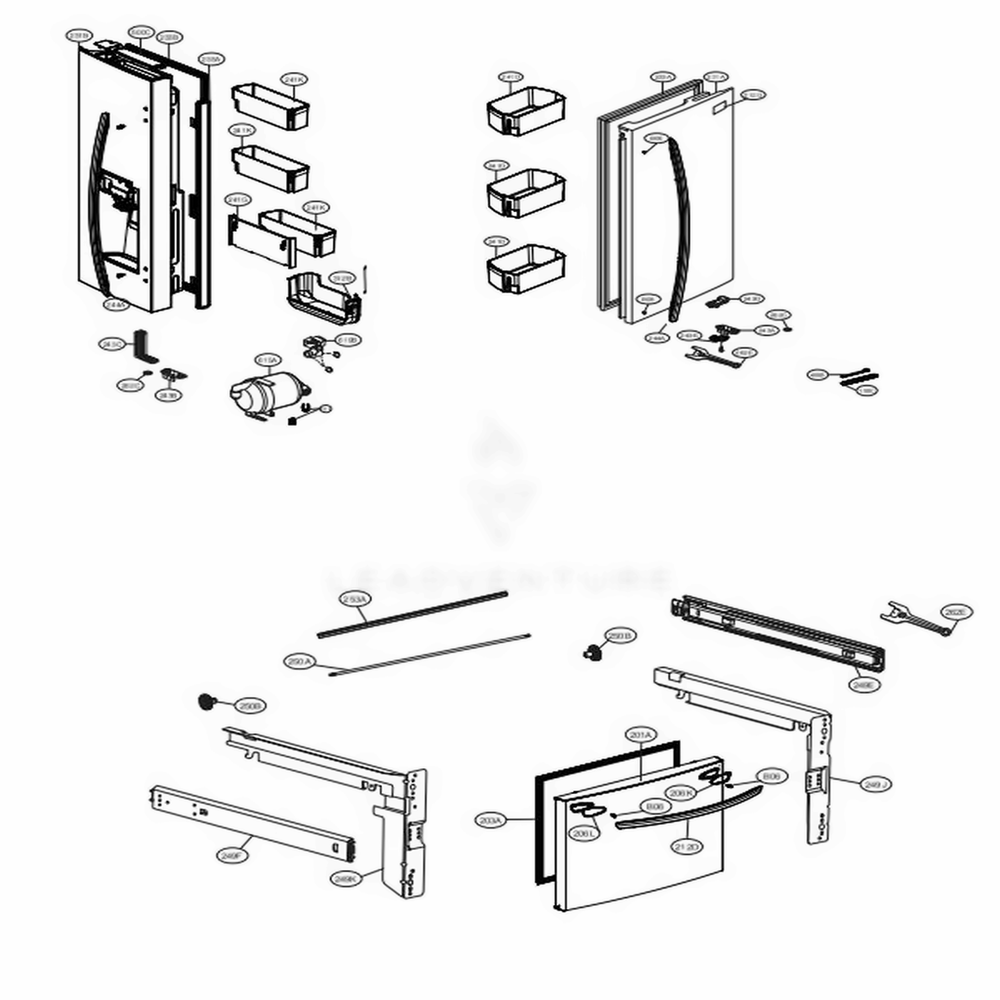 Door Parts Diagram and Parts List for LFXS26973D ASBCNA0 LG Refrigerator