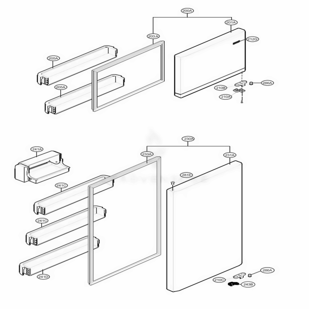 Door Parts Diagram and Parts List for LTCS24223S ASTCNA8 LG Refrigerator