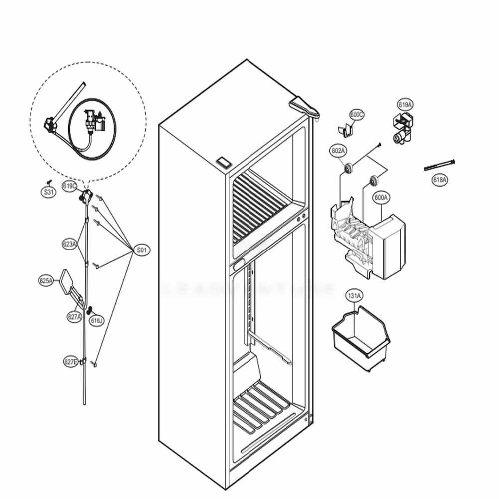 Ice Maker Parts Diagram and Parts List for 79433 ASTCSE0 LG Refrigerator