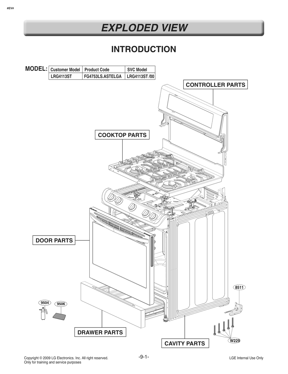 Introduction Diagram and Parts List for FG4753LS ASTELGA LG Range