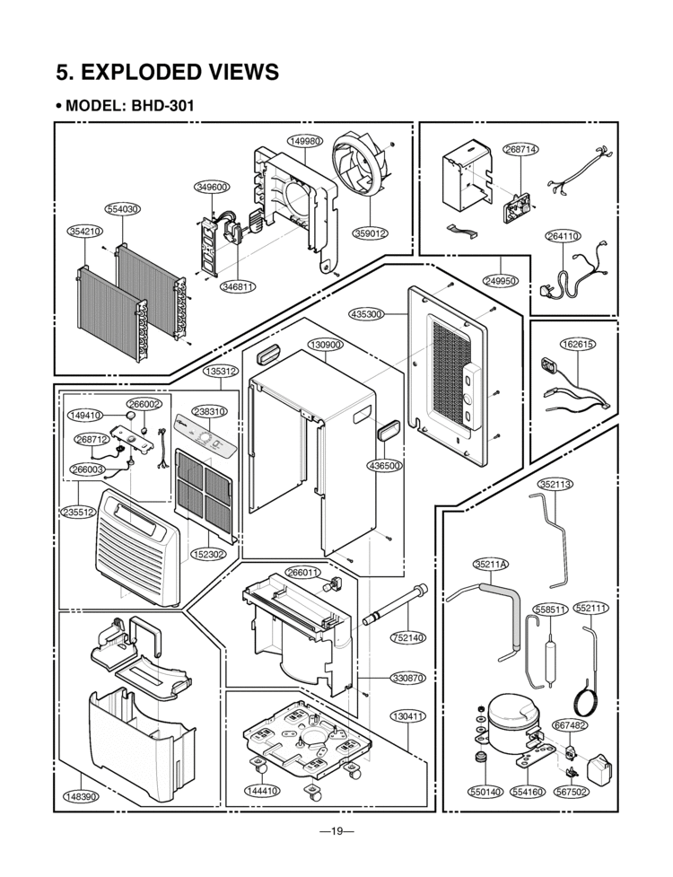 EXPLODED VIEWS Diagram and Parts List for BHD-501 TD501ELE0 LG Dehumidifier