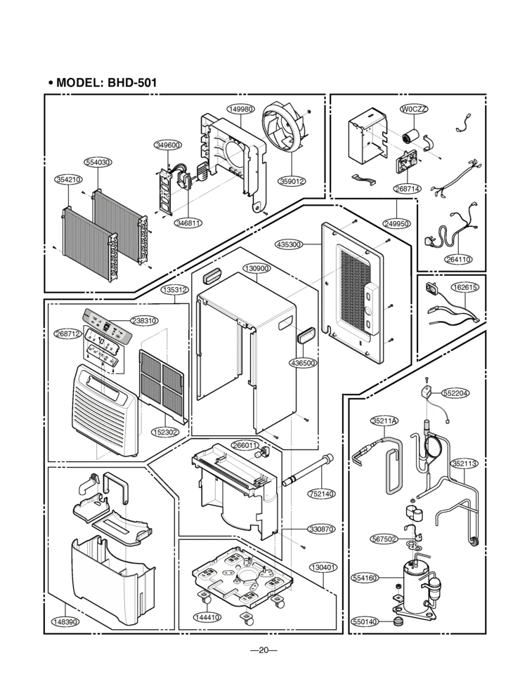 Dehumidifier Exploded View 2 Diagram and Parts List for BHD-651 TD651ELE0 LG Dehumidifier
