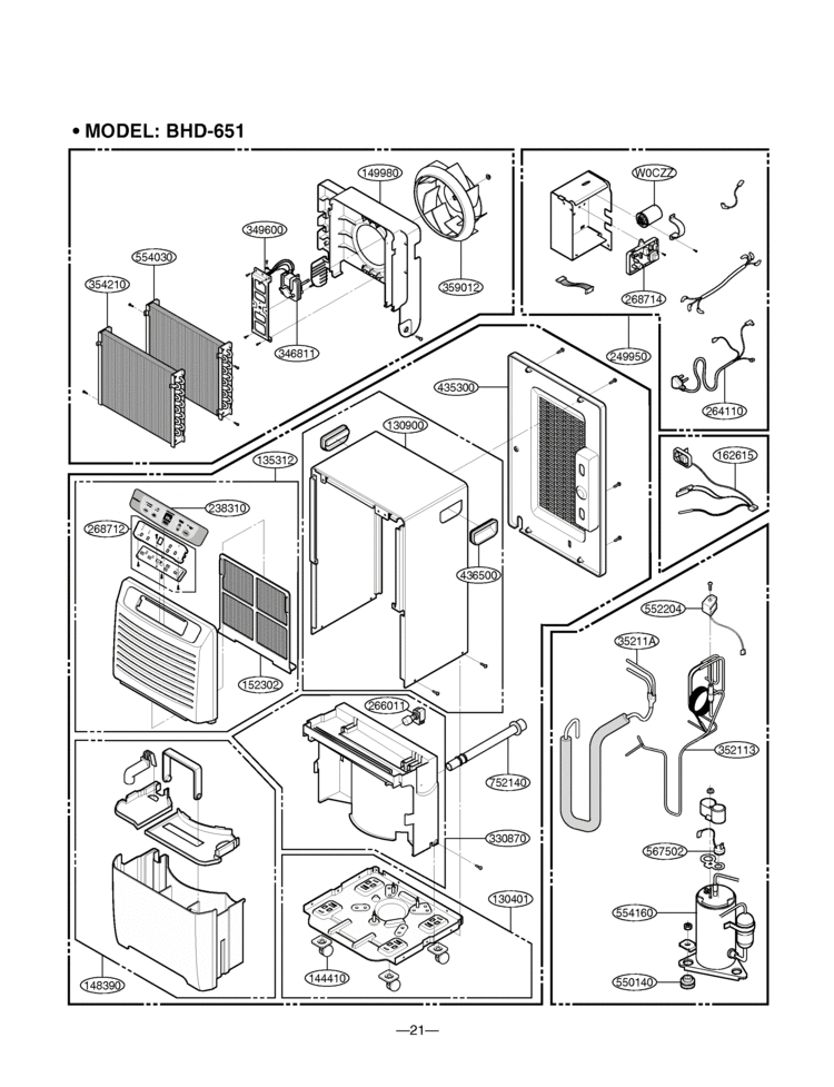 Dehumidifier Exploded View 3 Diagram and Parts List for BHD-651 TD651ELE0 LG Dehumidifier