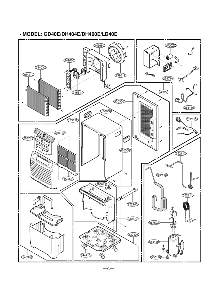 Dehumidifier Exploded View 4 Diagram and Parts List for LD65EL  LG Dehumidifier
