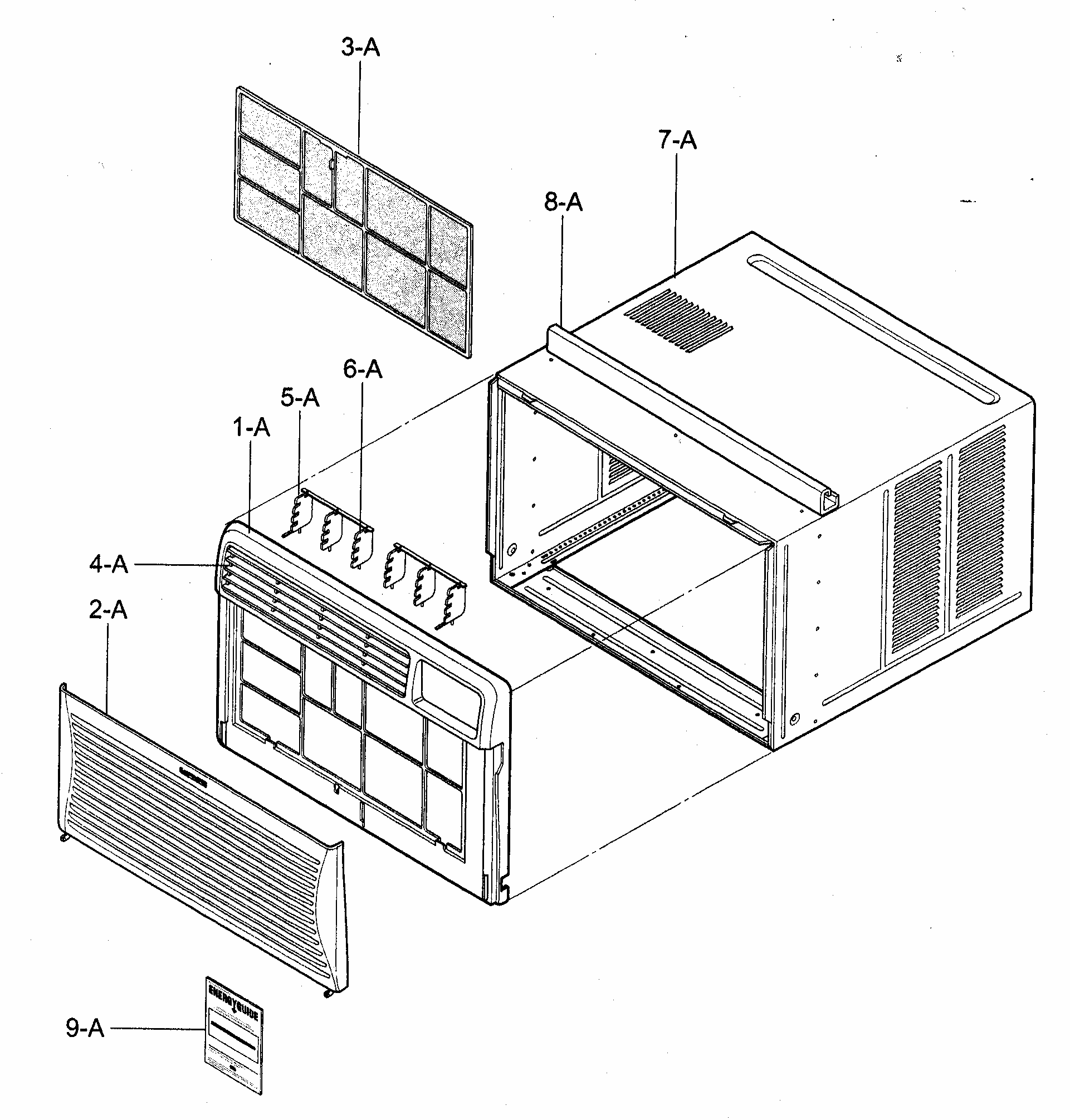 Cabinet/front Grille Assy Diagram and Parts List for 58075151500  Kenmore Air Conditioner