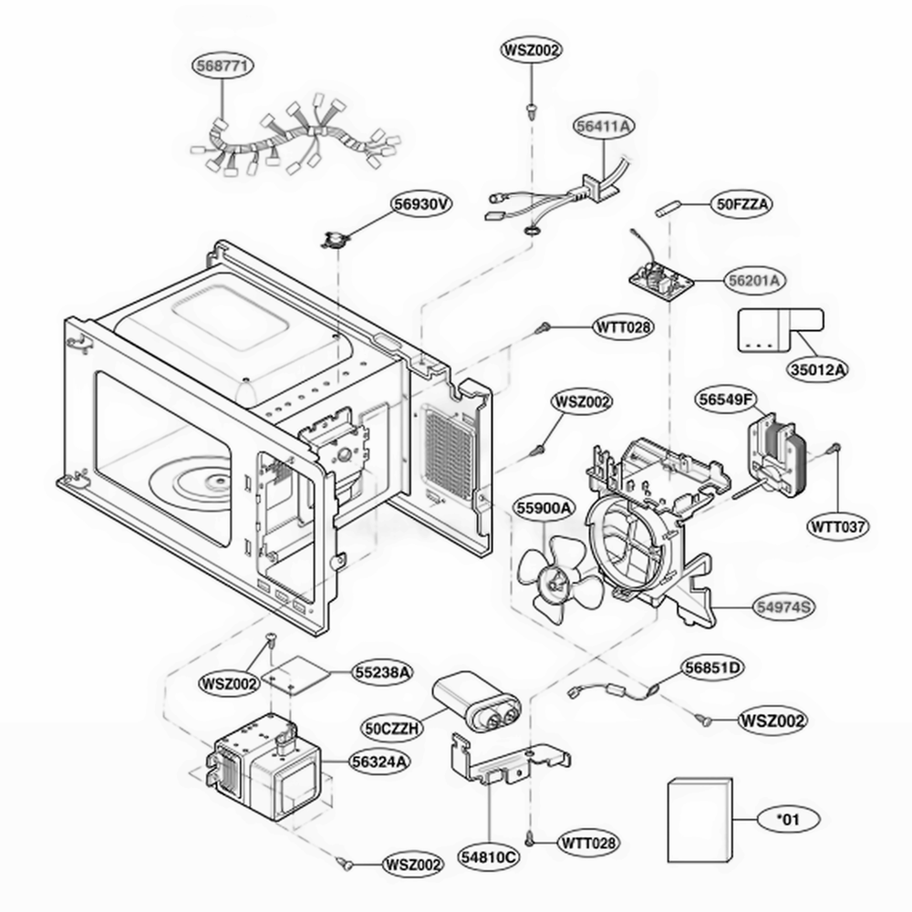 Interior Parts 2 Diagram and Parts List for JES735WJ CWHEGEU LG Range