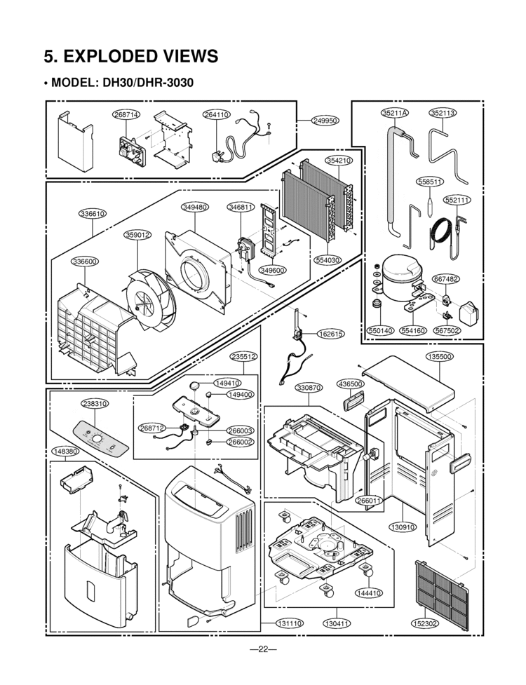 EXPLODED VIEWS Diagram and Parts List for DH30  Amana Dehumidifier
