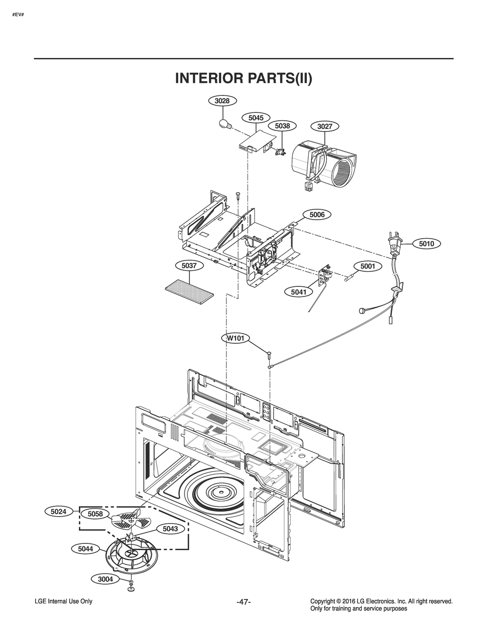 Interior Parts(Ii) Diagram and Parts List for MV1746AD CWHELGA LG Microwave