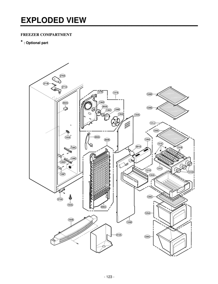 FREEZER COMPARTMENT  EXPLODED VIEW Diagram and Parts List for LRSC21934SW  LG Refrigerator
