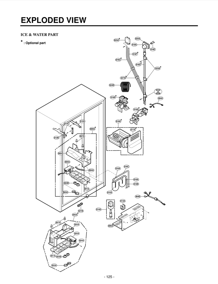 ICE & WATER PART  EXPLODED VIEW Diagram and Parts List for LRSC21934SW  LG Refrigerator