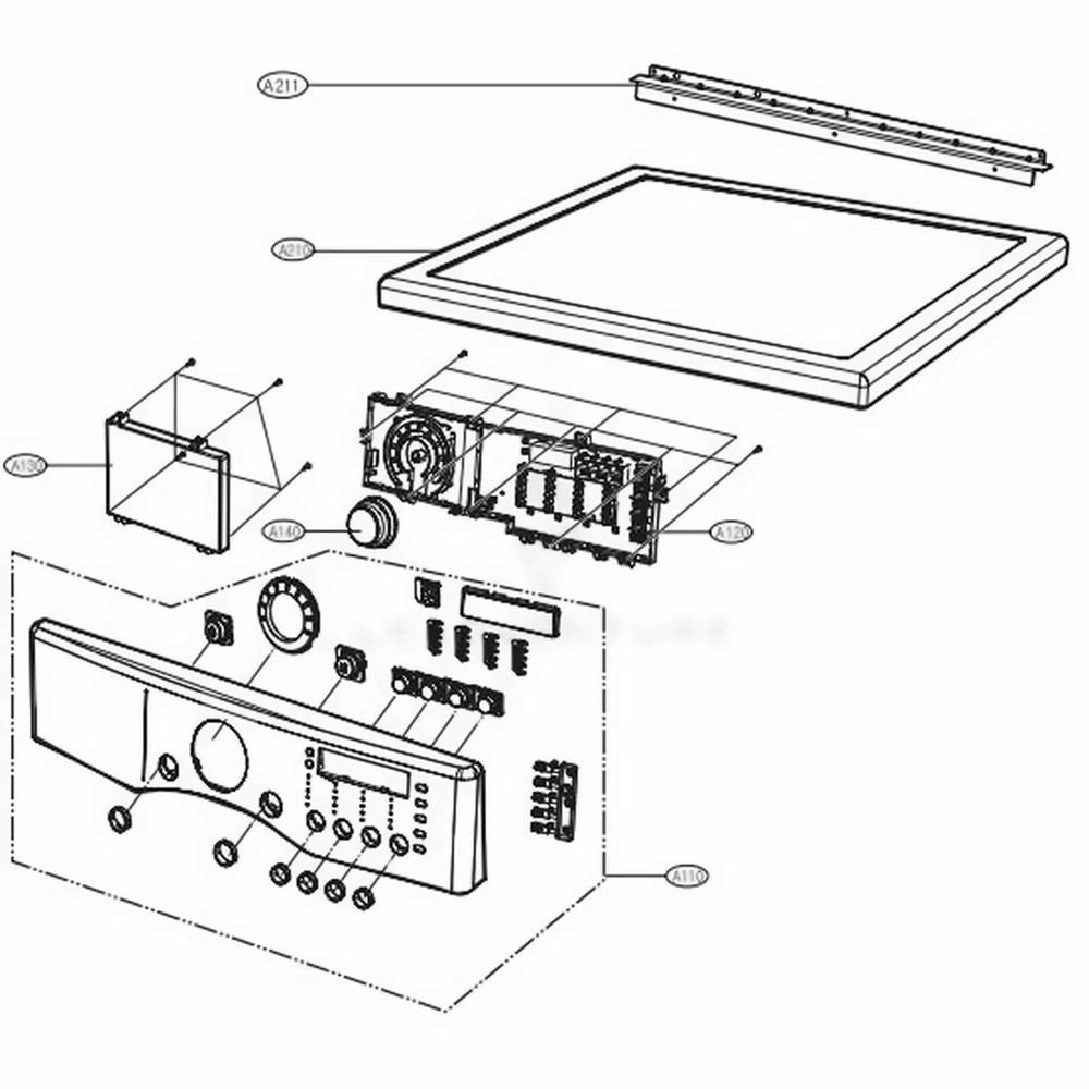 Control Panel And Plate Assembly Diagram and Parts List for DLG5988BM ABEEUS LG Dryer