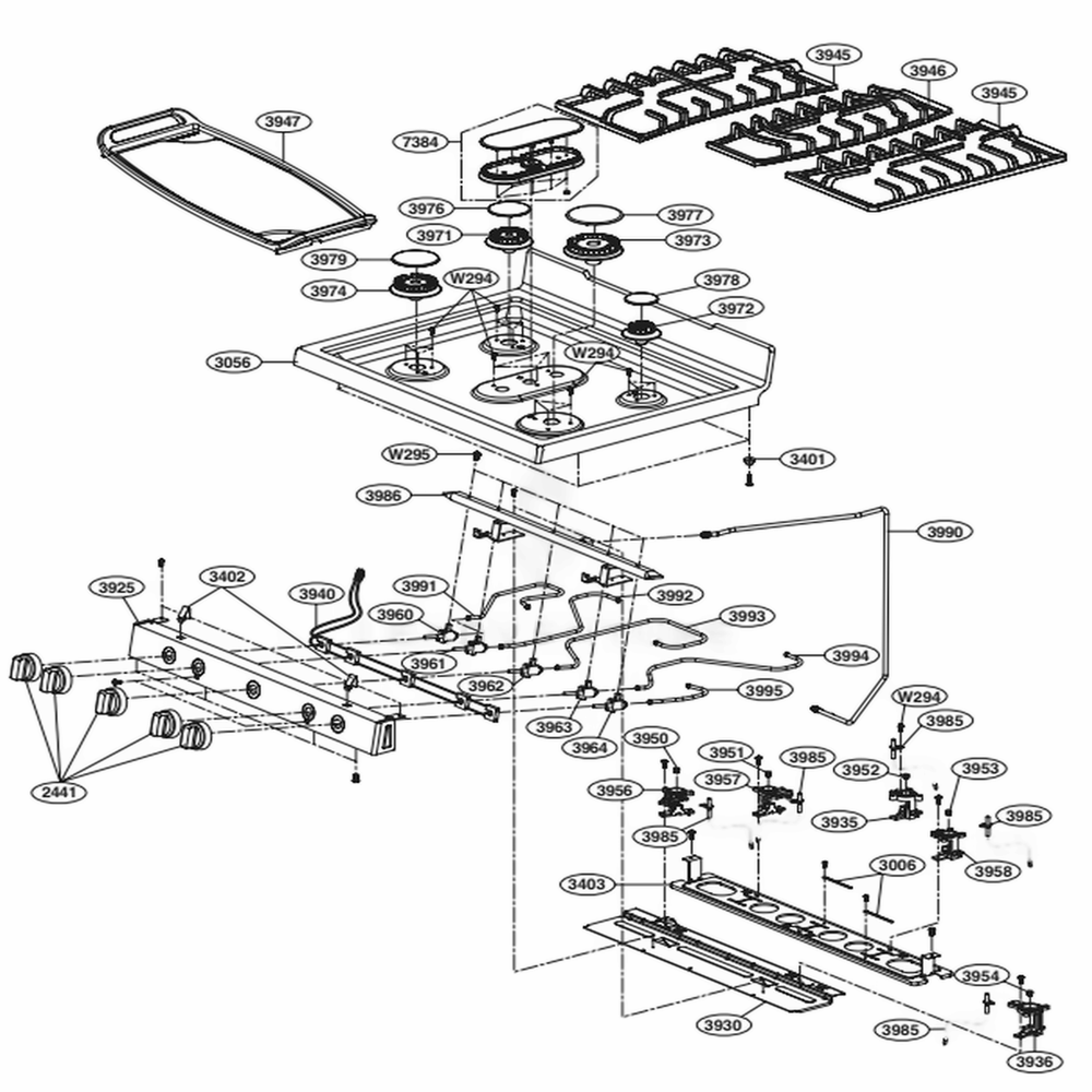 Cooktop Parts Diagram and Parts List for LRG3061BD FB1ELGA LG Wall Oven