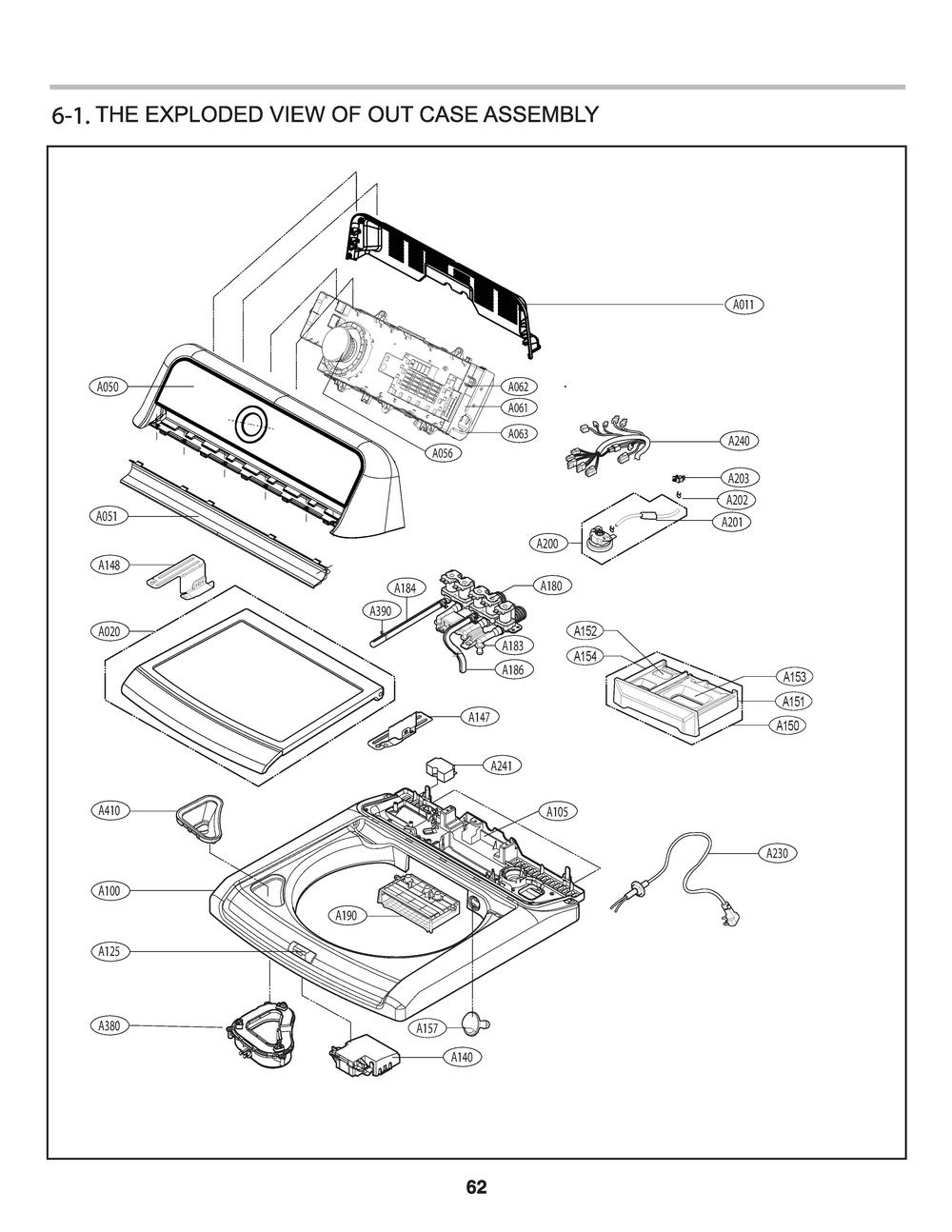 Case Assembly Diagram and Parts List for T1772HFFST ABWETUS LG Washer
