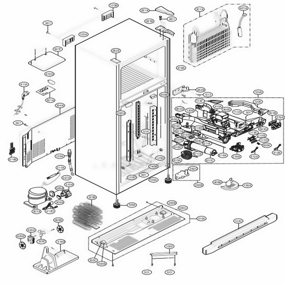 Case Parts Diagram and Parts List for 79304 ABI1SER LG Refrigerator