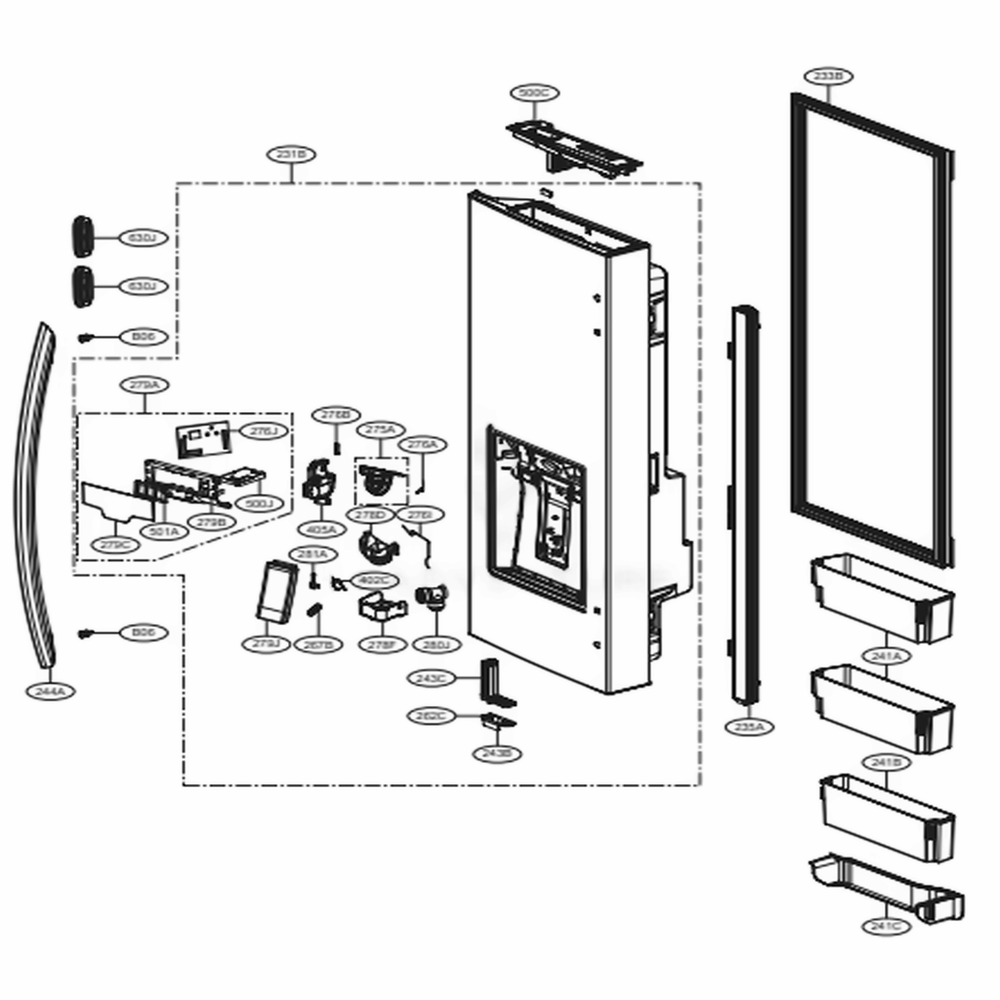 Door Parts 1 Diagram and Parts List for 74405 ASTCSE0 LG Refrigerator