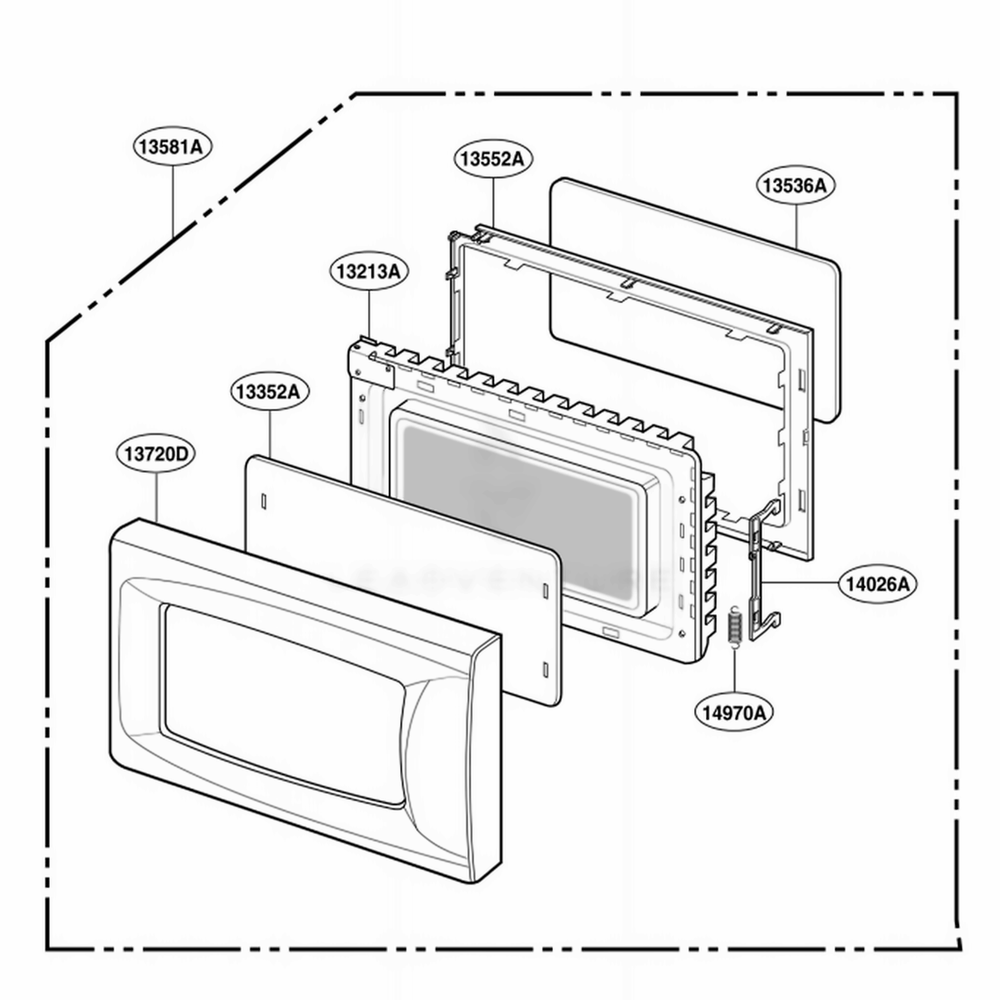 Door Parts Diagram and Parts List for SBM7700B CBKESBM LG Range