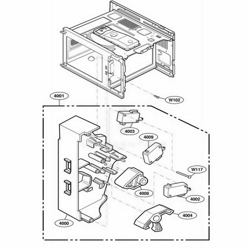 Latch Board Parts Diagram and Parts List for DFS11G ASTQMTR LG Range