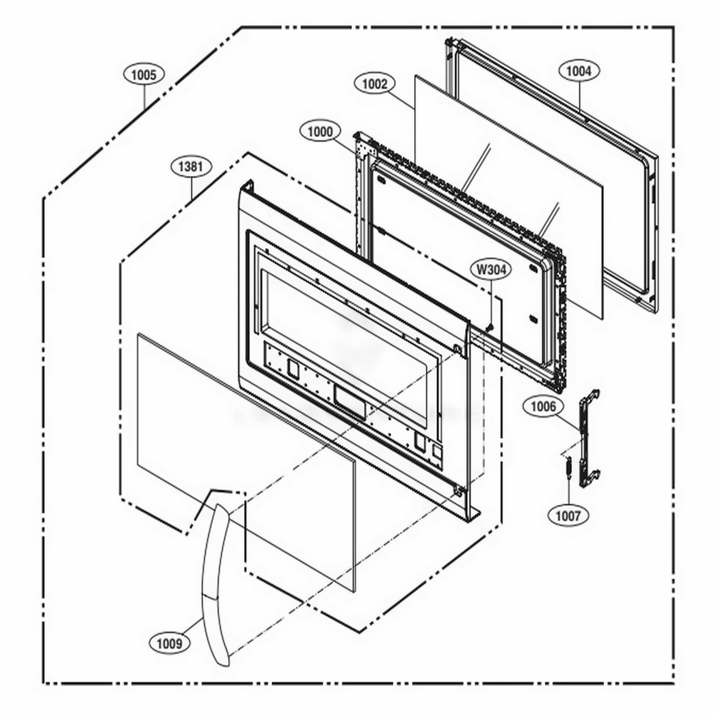 Door Parts Diagram and Parts List for LMV2031SW CWHELGA LG Microwave