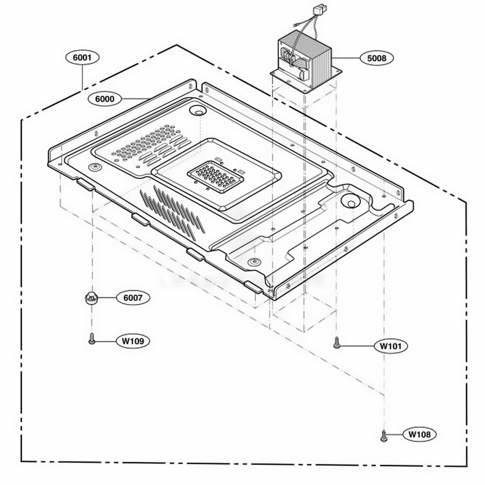 Base Plate Parts Diagram and Parts List for 65052 CW1ESEA LG Wall Oven