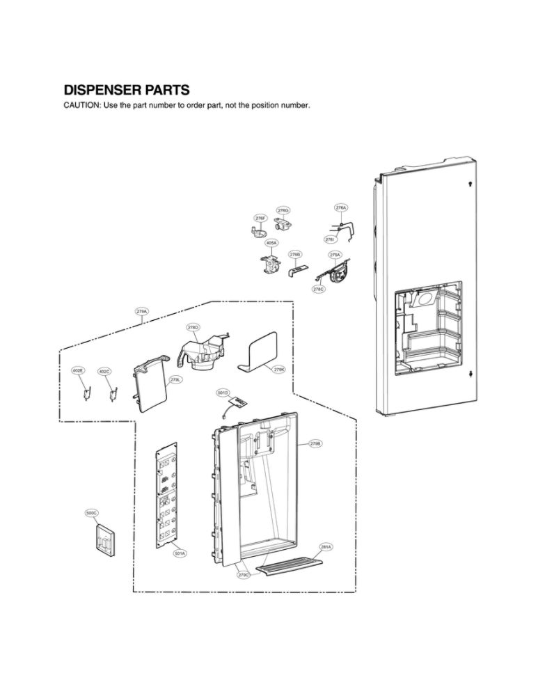 Dispenser Parts Diagram and Parts List for LFX29945ST 02 LG Refrigerator