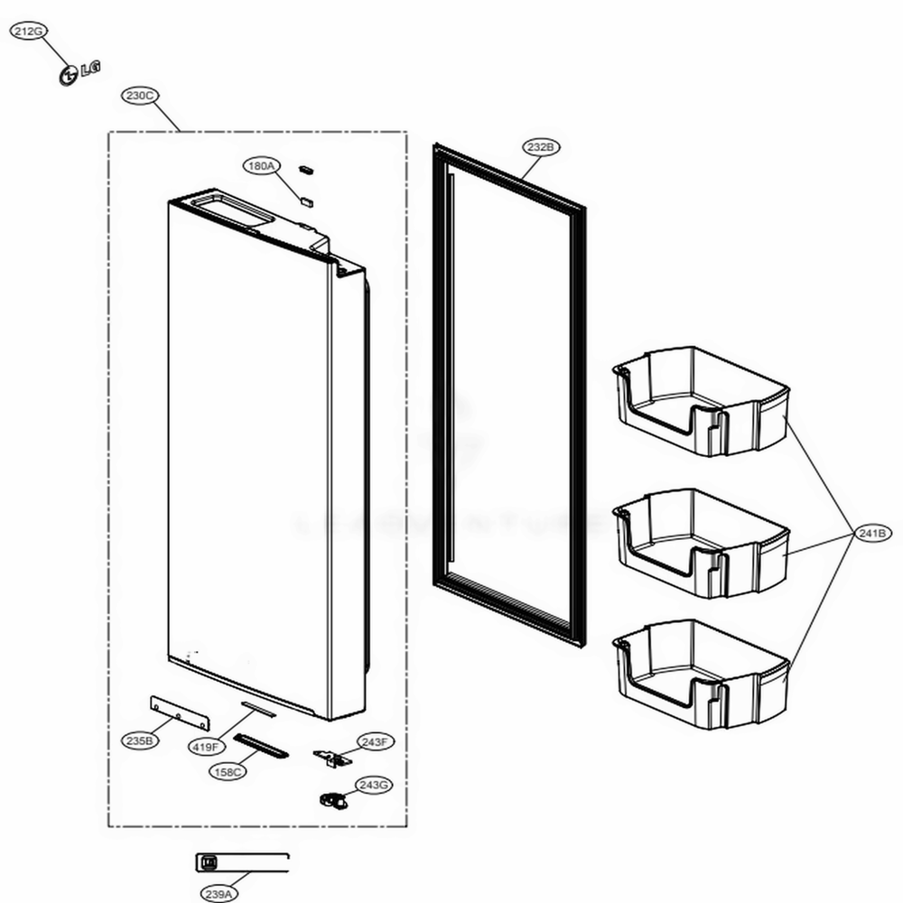 Rr Basic Door Part Diagram and Parts List for LRMNC1803S ASTCNA0 LG Refrigerator