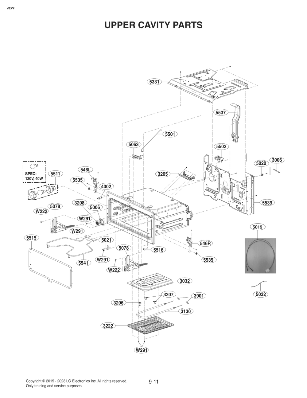 Upper Cavity Parts Diagram and Parts List for FD1784LS ASTLLGA LG Range