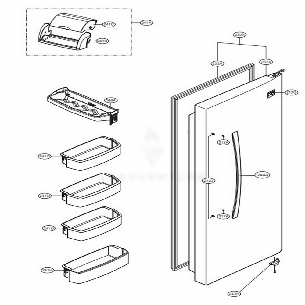 Refrigertor Door Diagram and Parts List for 51093 ASTCSE1 LG Refrigerator
