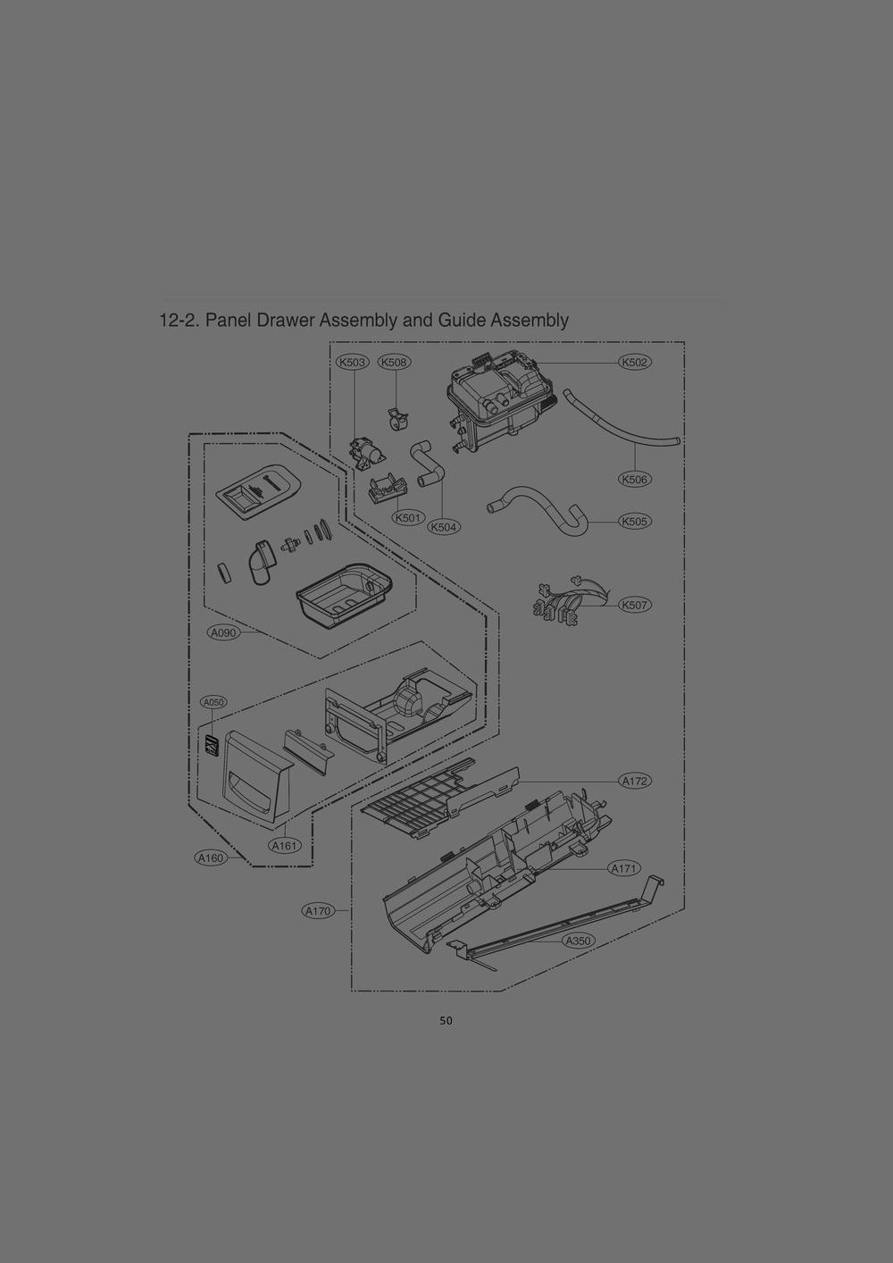 Panel Drawer Assembly And Guide Assembly Diagram and Parts List for RV13A2GS ASTESEU LG Dryer