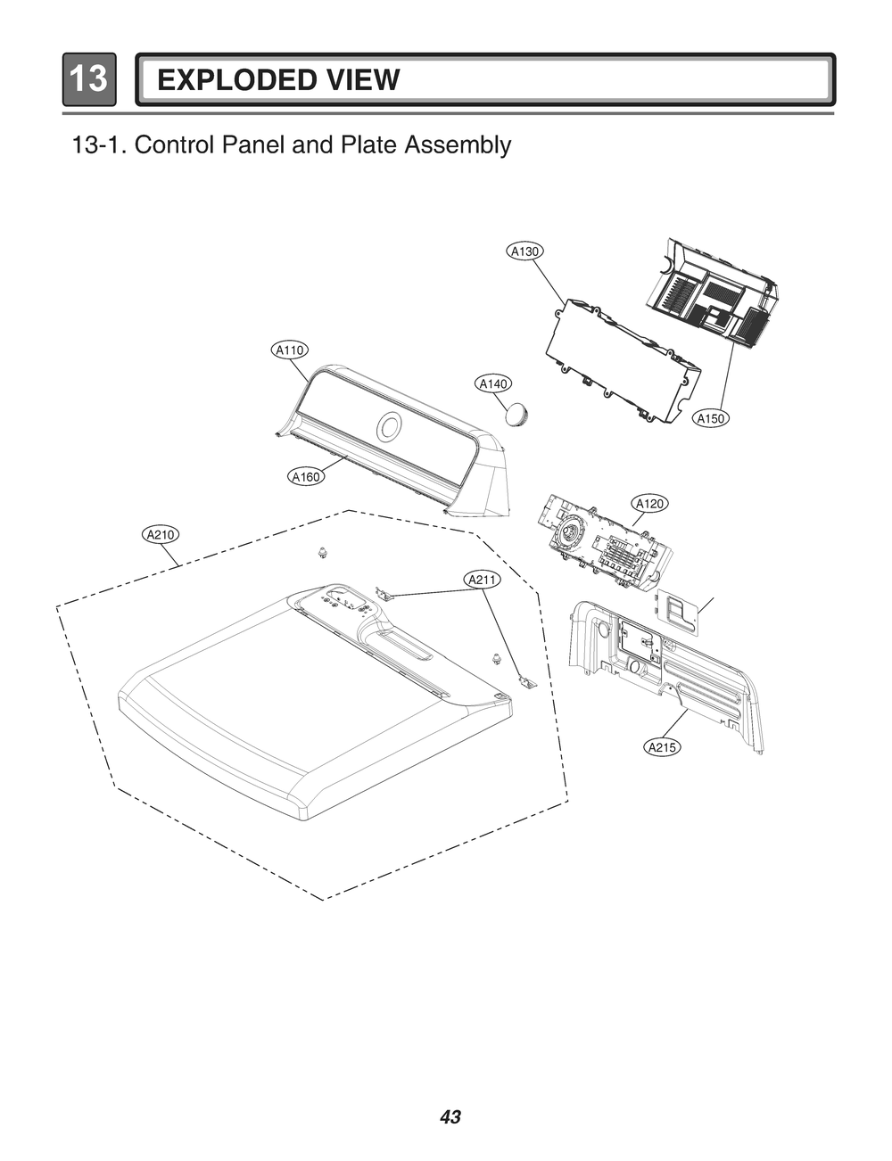 Control Panel And Plate Assembly Diagram and Parts List for RN13U6E ASSEEUS LG Dryer
