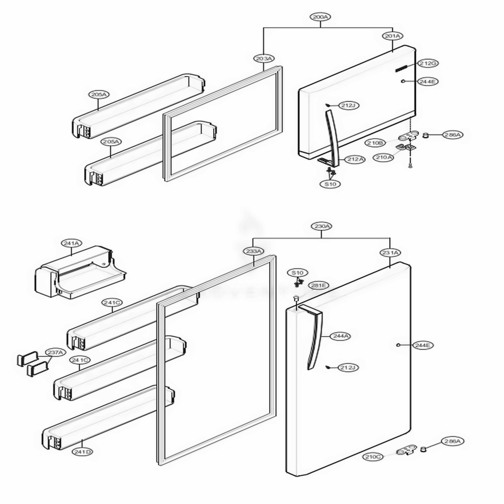 Door Parts Diagram and Parts List for 78032 ASWCSE8 LG Refrigerator