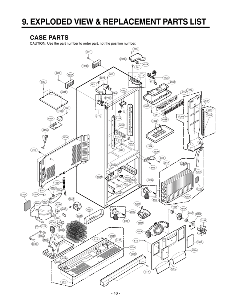 CASE PARTS      EXPLODED VIEW & REPLACEMENT PARTS Diagram and Parts List for LRFC25750WW  LG Refrigerator