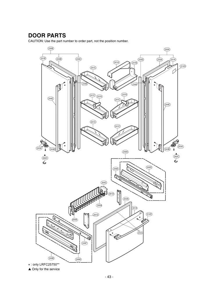 DOOR PARTS Diagram and Parts List for LRFC25750WW  LG Refrigerator