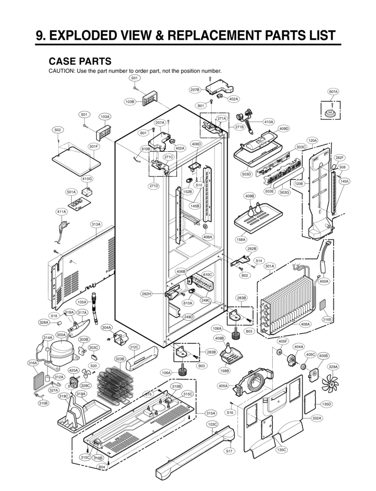 CASE PARTS   EXPLODED VIEW & REPLACEMENT PARTS Diagram and Parts List for LRFC21755ST  LG Refrigerator