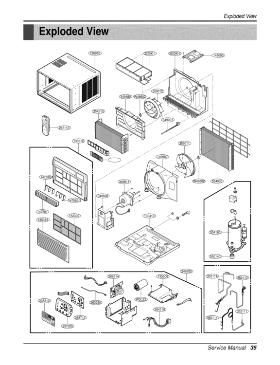 Service Manual Diagram and Parts List for LWHD2500ER AWYAHDP LG Air Conditioner