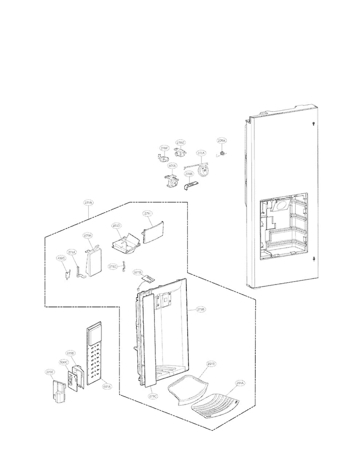 Dispenser Parts Diagram and Parts List for LFX25978ST 01 LG Refrigerator