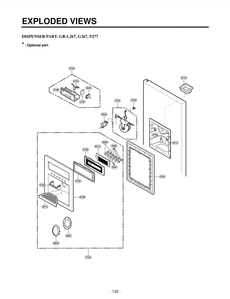 DISPENSER PART     EXPLODED VIEWS Diagram and Parts List for LRSC26960TT  LG Refrigerator