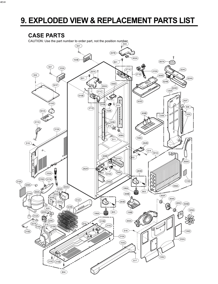 CASE PARTS   EXPLODED VIEW & REPLACEMENT PARTS Diagram and Parts List for LRFD25850SB  LG Refrigerator