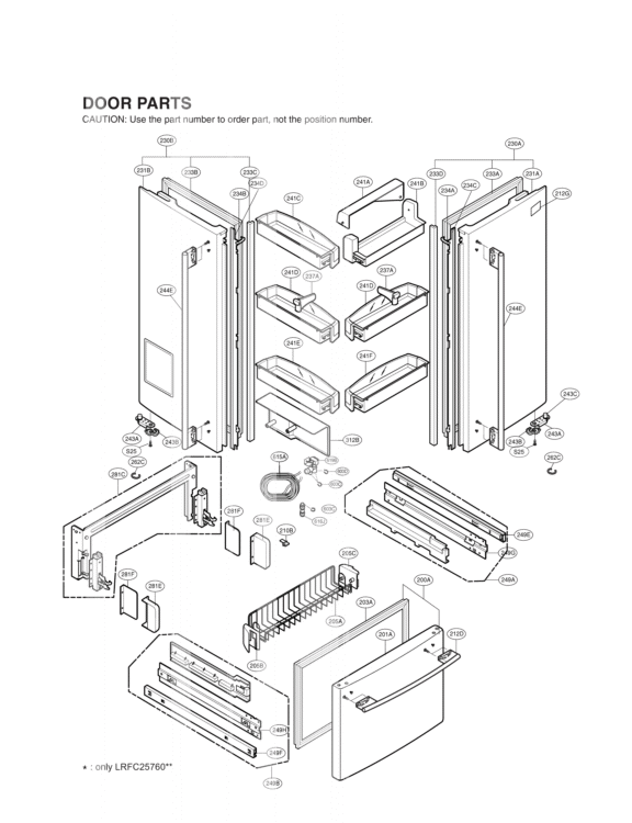 DOOR PARTS Diagram and Parts List for LRFD25850ST ASTCLGA LG Refrigerator