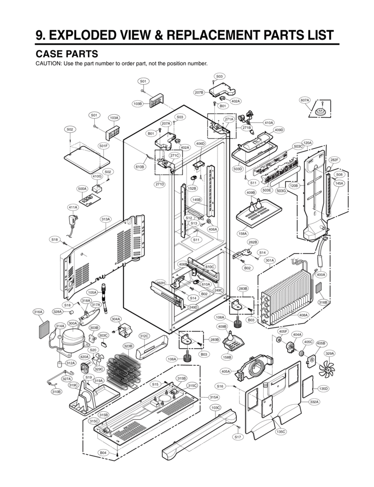 CASE PARTS   EXPLODED VIEW & REPLACEMENT PARTS Diagram and Parts List for LRFC25750SW  LG Refrigerator