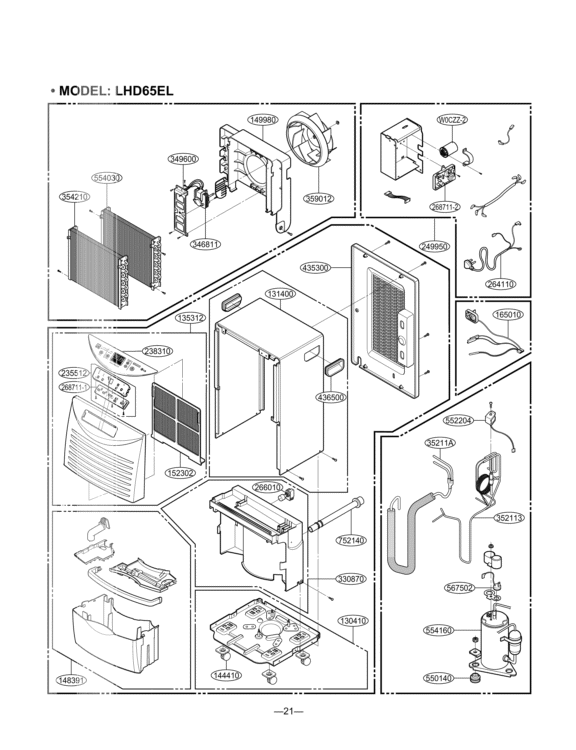 Dehumidifier Exploded View 1 Diagram and Parts List for LHD65EL TD651EHE1 LG Dehumidifier