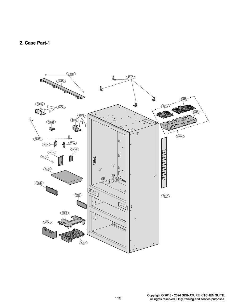 Case Part-1 Diagram and Parts List for GR-617AGPPM ASWCNA0 LG Refrigerator