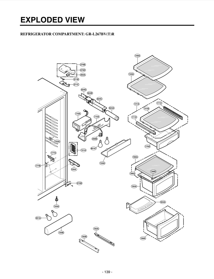 REFRIGERATOR COMPARTMENT  EXPLODED VIEW Diagram and Parts List for LRSC26915SW  LG Refrigerator