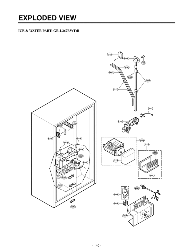 ICE & WATER PART  EXPLODED VIEW Diagram and Parts List for LRSC26915SW  LG Refrigerator