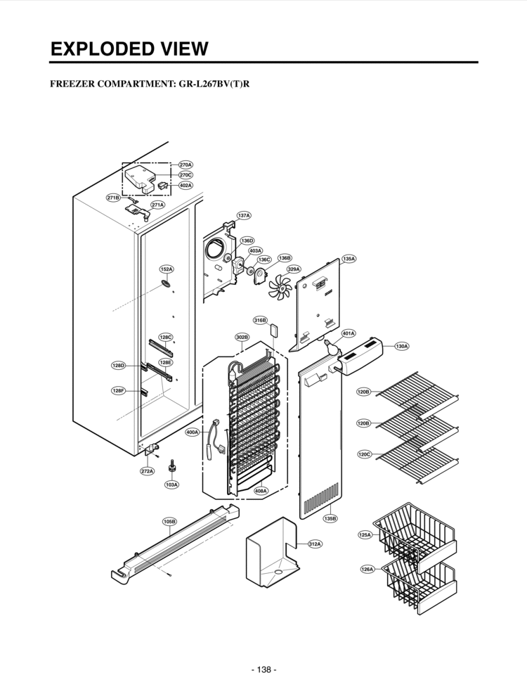 FREEZER COMPARTMENT  EXPLODED VIEW Diagram and Parts List for LRSC26912SW  LG Refrigerator
