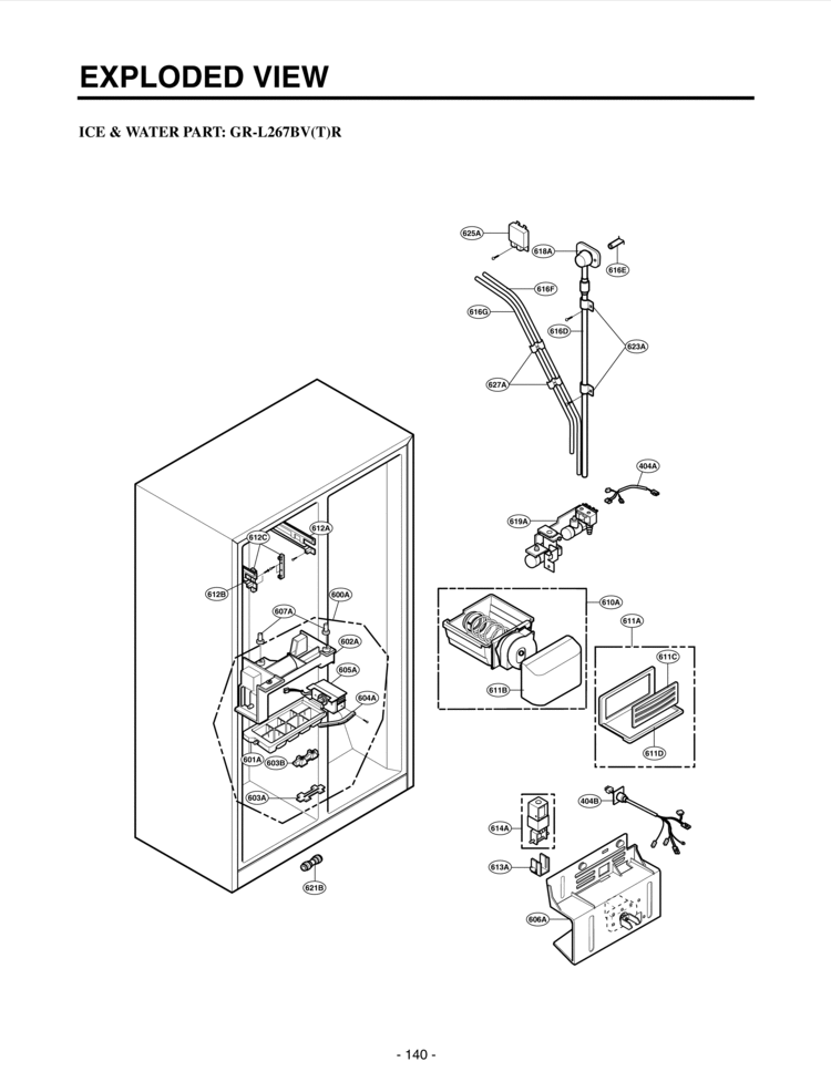 ICE & WATER PART  EXPLODED VIEW Diagram and Parts List for LRSC26915TT  LG Refrigerator