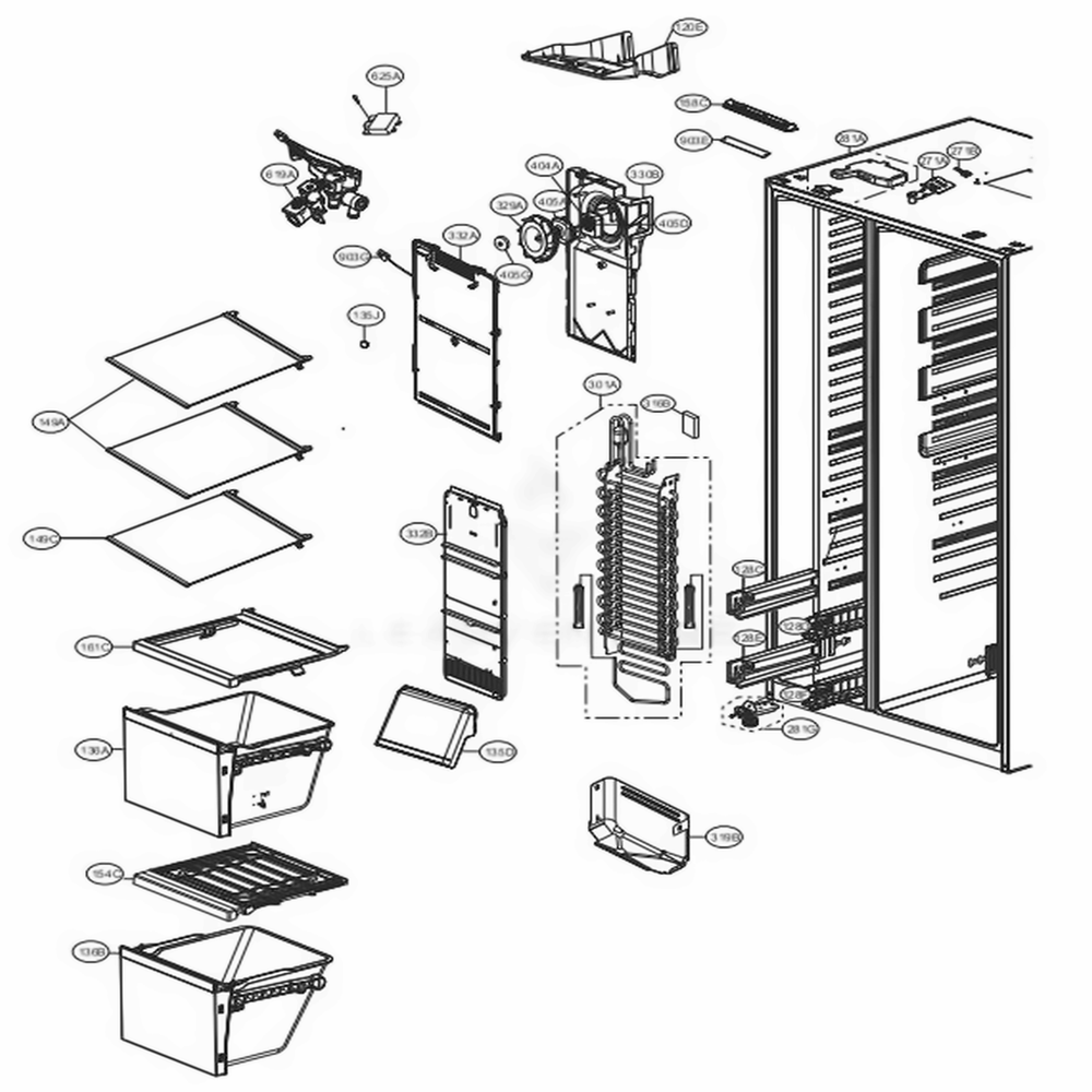 Freezer Compartment Diagram and Parts List for LSXC22426S ASTCNA3 LG Refrigerator