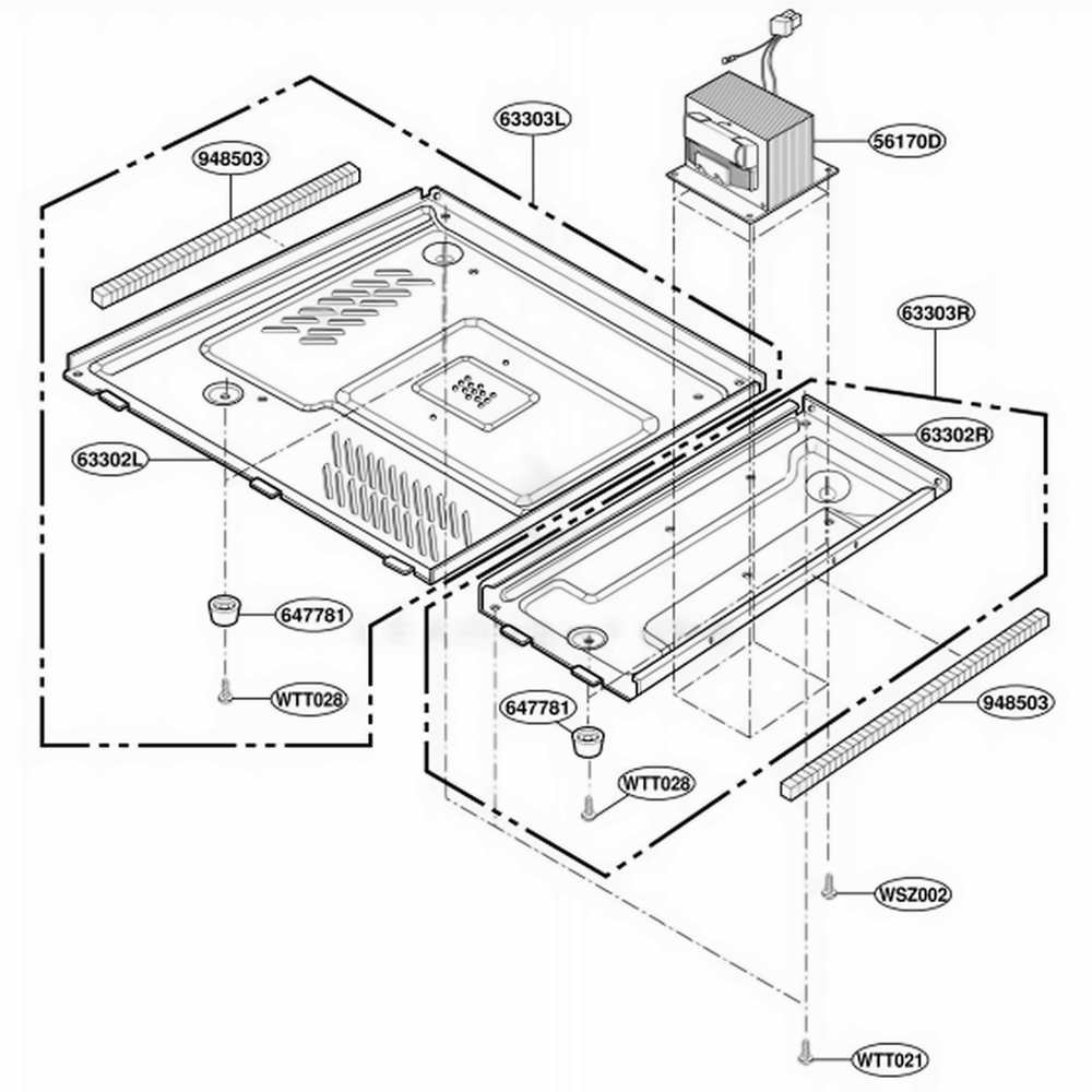 Base Plate Parts Diagram and Parts List for MT1100SHQ1 M1EWRP LG Range