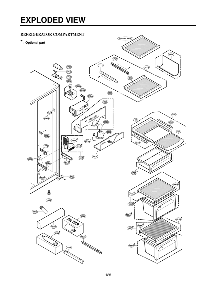REFRIGERATOR COMPARTMENT Diagram and Parts List for LRSC21935SB  LG Refrigerator