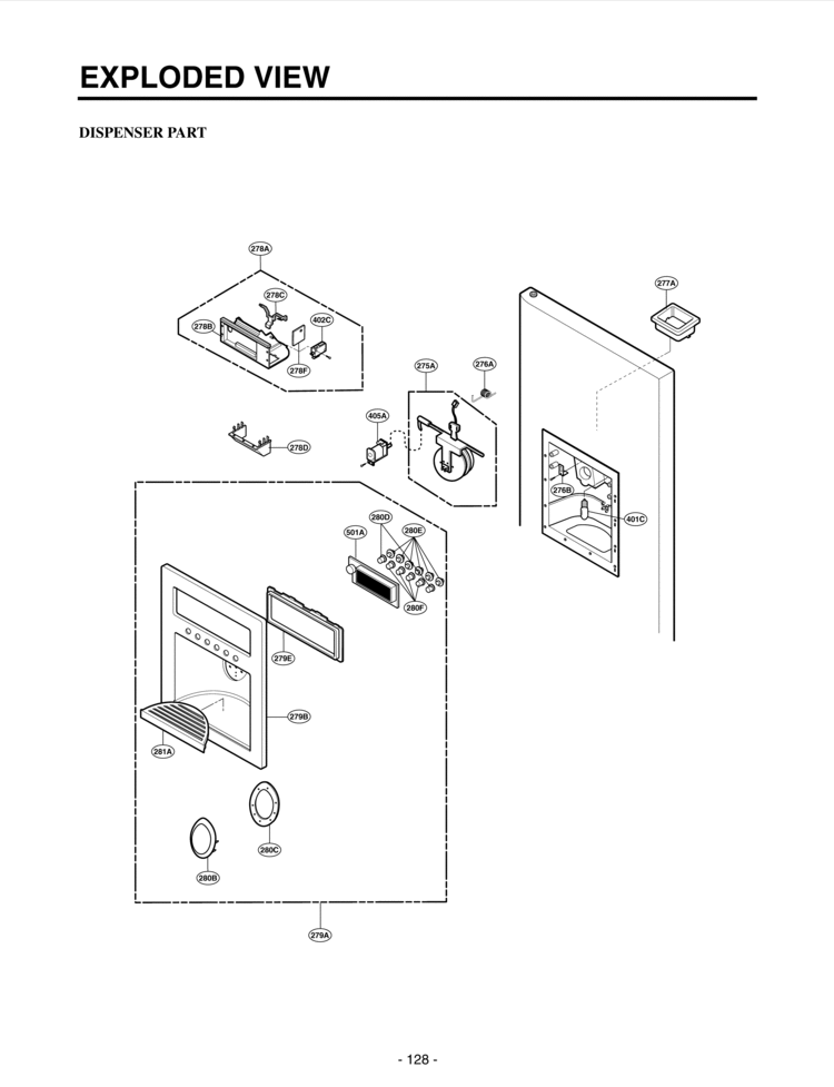 DISPENSER PART EXPLODED VIEW Diagram and Parts List for LRSC21935SB  LG Refrigerator